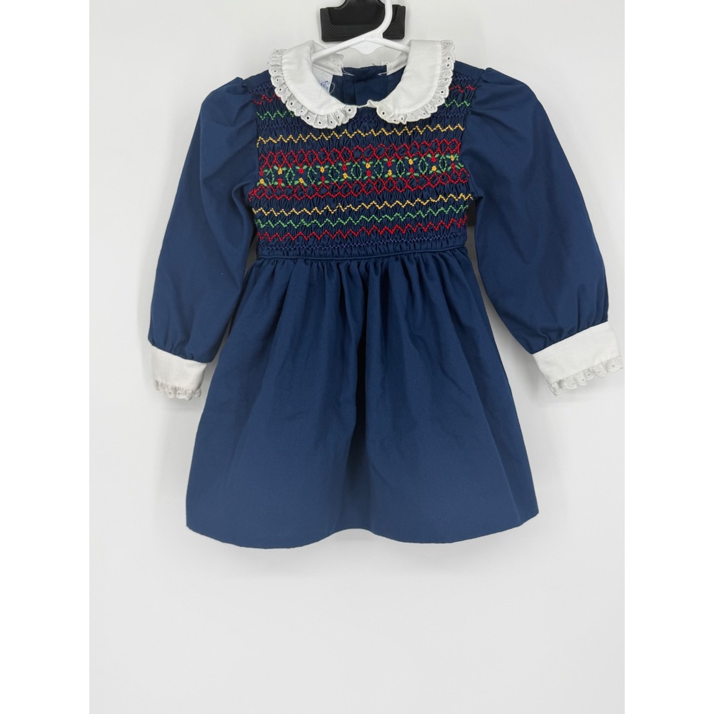 Vintage Polly Flinders Girls Dress 2T Smocked Peter Pan Collar Classic Retro